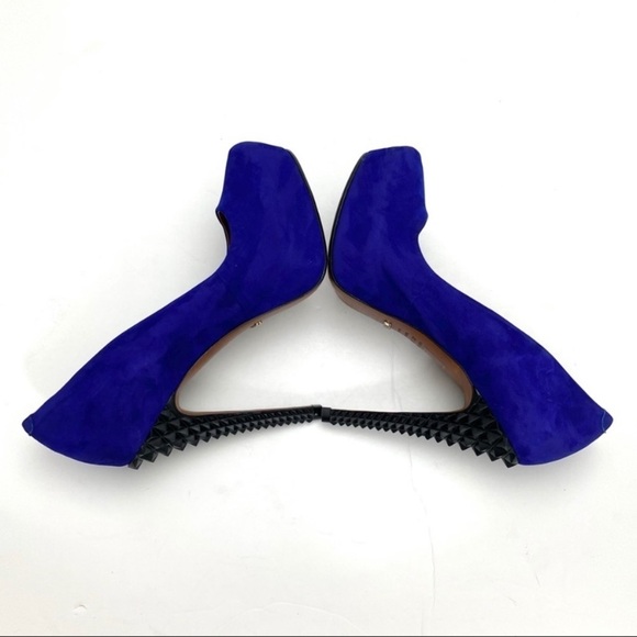 Schutz Suede Platform Pumps Heel Blue and Black - Picture 6 of 8